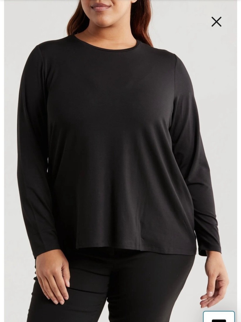 Eileen Fisher Tencel Jersey Long Sleeve Crew Shirt Black 1X